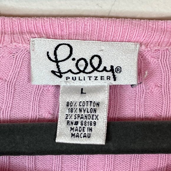 Lilly Pulitzer Vintage Cable Knit Button Up Sweater Pink Cotton Blend Size Large - Picture 5 of 9